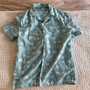 Men's Teal Botanical Print Short Sleeve Shirt
